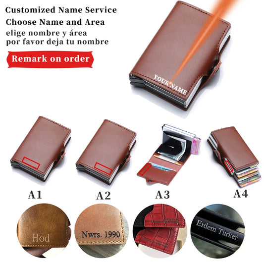 Custom Name Men Women Credit Card Holder Wallet Short Tri-fold Double Box Credit card Case Bag Protection Credit Card Holder Men