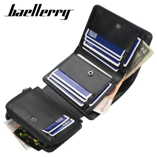 Leather Men Wallets High Quality Zipper Short Desigh Card Holder