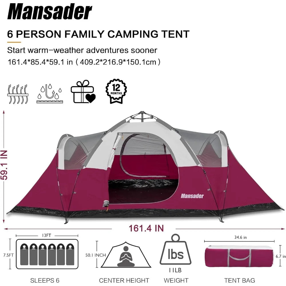 6 Person Family Camping Tent,Waterproof