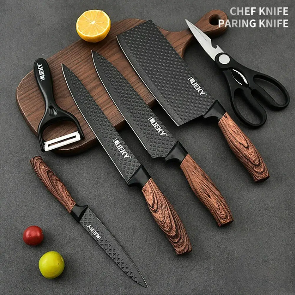 6pcs Knives Kitchen Knives 5 7 8 inch Paring Utility Slicing Chef Set+Peeler