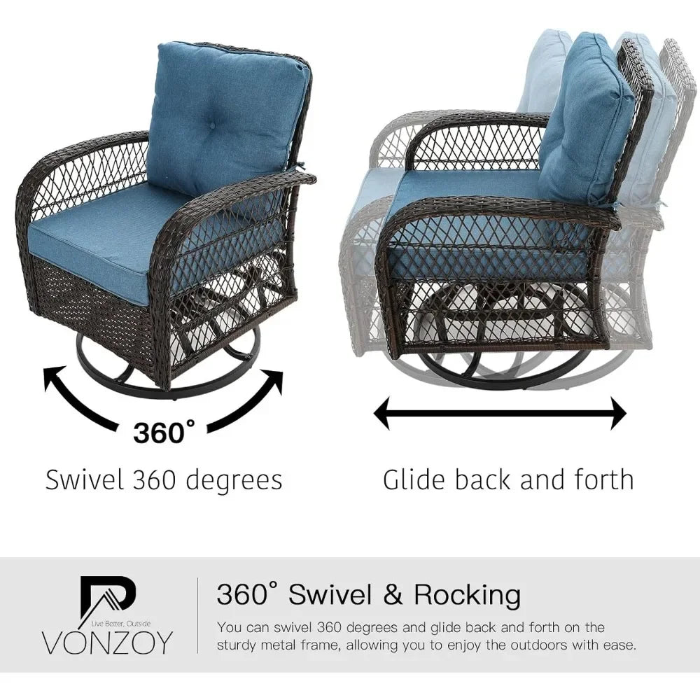 3 Pieces Patio Furniture Set, Outdoor Swivel Glider Rocker