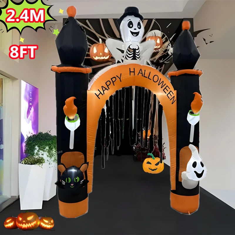 Halloween Inflatable Arch /Pumpkin Cat Model with LED Light Large Christmas Outdoor Decor Holiday Ornament Courtyard Prop