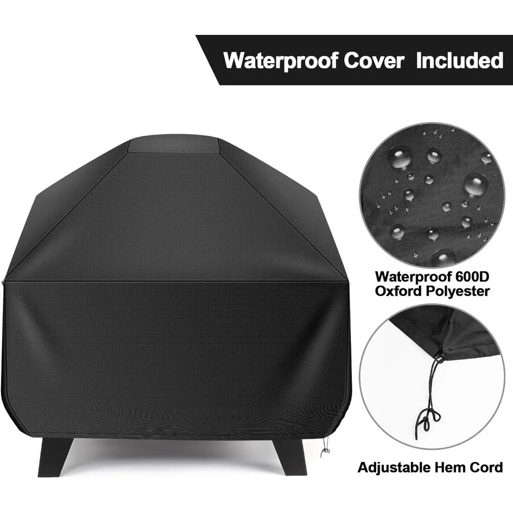 Fire Pit with Waterproof Cover Outdoor Wood Burning 24.4in Black,