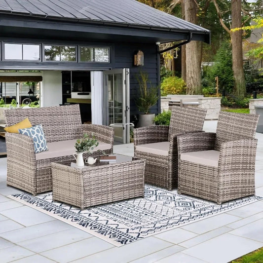 4 Piece Patio Furniture Set, Outdoor Wicker Conversation - S & R Enterprises