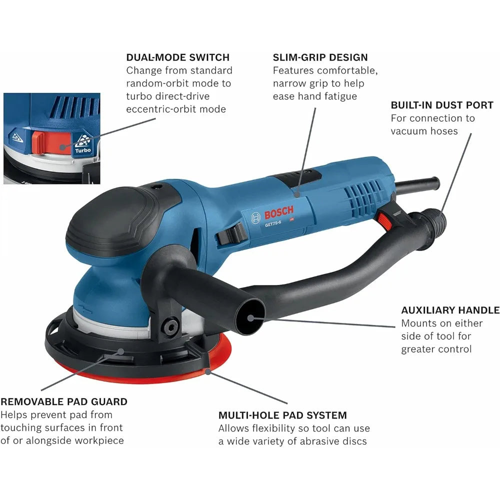 Power Tools - Electric Orbital Sander, Polisher - 7.5 Amp, Corded, 6"