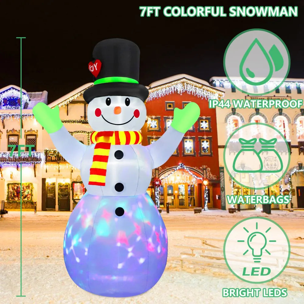 2.2M Christmas Snowman Inflatable Model Rotate LED Light Green Glove Xmas Stake Props  Holiday Decor