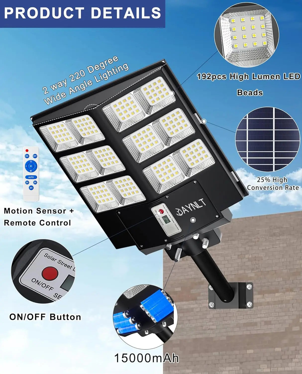 Solar Street Light, Solar Flood Lights Outdoor Dusk to  Waterproof Solar Security Light