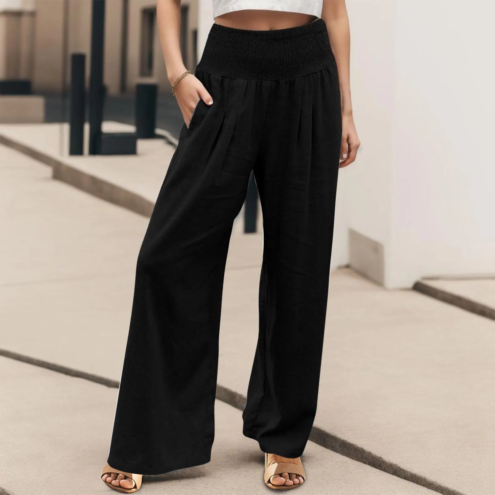 Korean Fashion Wide Leg High Waist Palazzo Pants For Women - S & R Enterprises