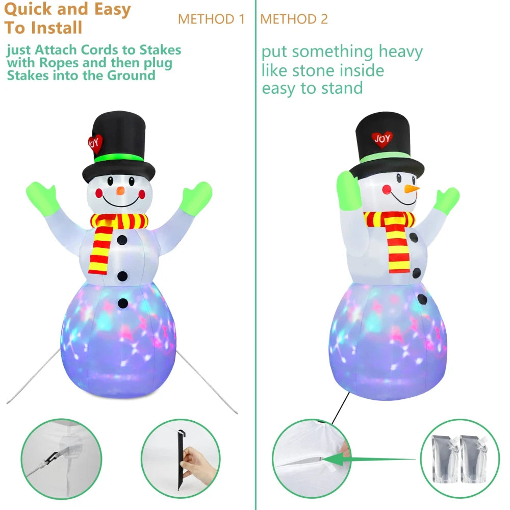 2.2M Christmas Snowman Inflatable Model Rotate LED Light Green Glove Xmas Stake Props  Holiday Decor