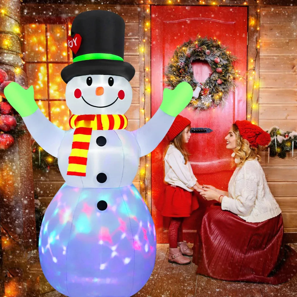 2.2M Christmas Snowman Inflatable Model Rotate LED Light Green Glove Xmas Stake Props  Holiday Decor