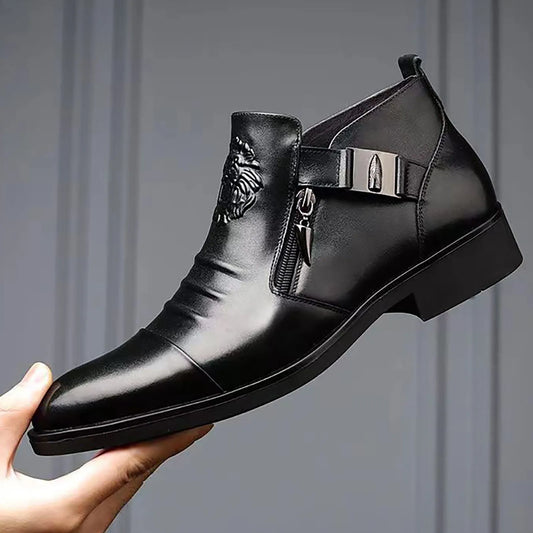 Men's Business Zipper Boots Embossed Double Side Men Boots PU Leather Shoes Platform - S & R Enterprises