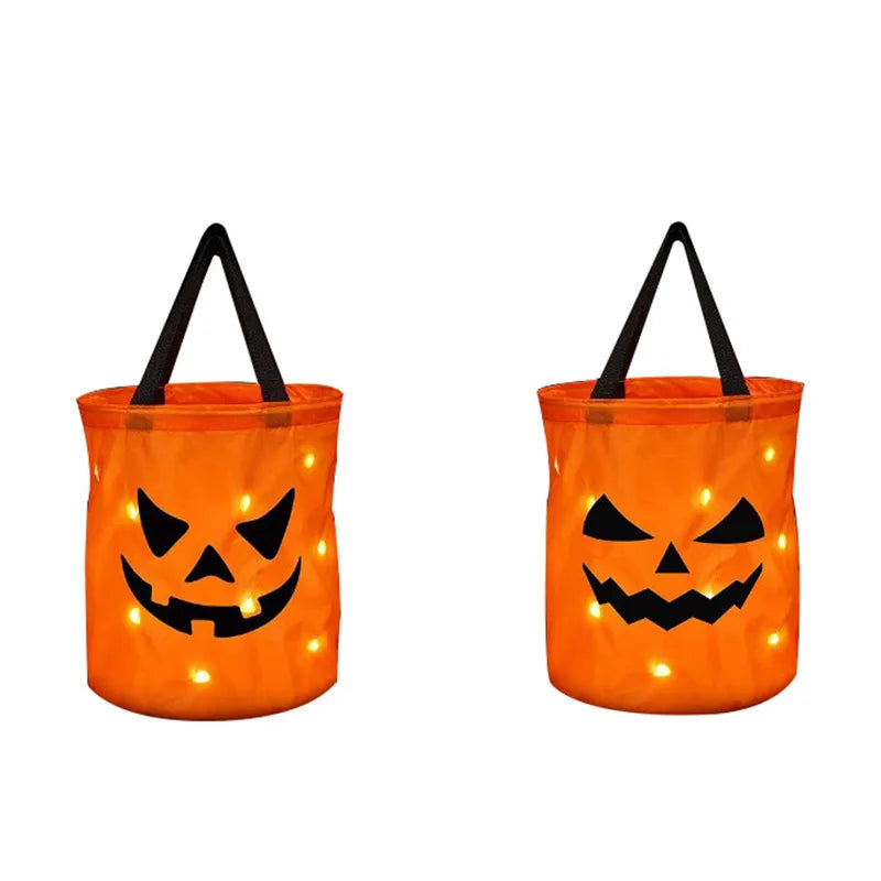 LED Light Halloween Trick or Treat Bucket Pumpkin Candy Bags