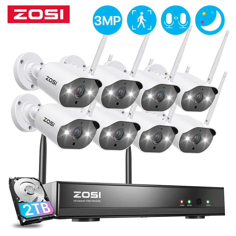 3MP Wireless Security Camera System 2K H.265+ 8CH CCTV NVR Kit Two Way - S & R Enterprises