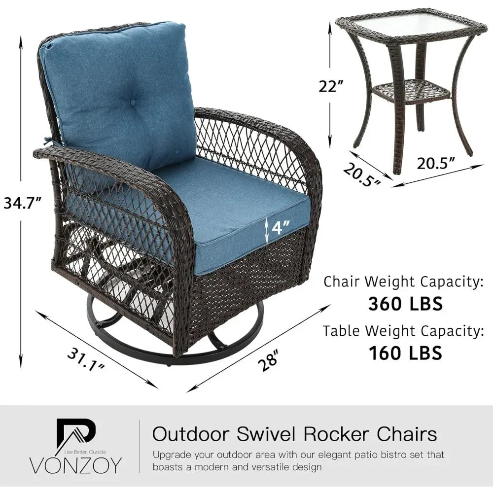 3 Pieces Patio Furniture Set, Outdoor Swivel Glider Rocker