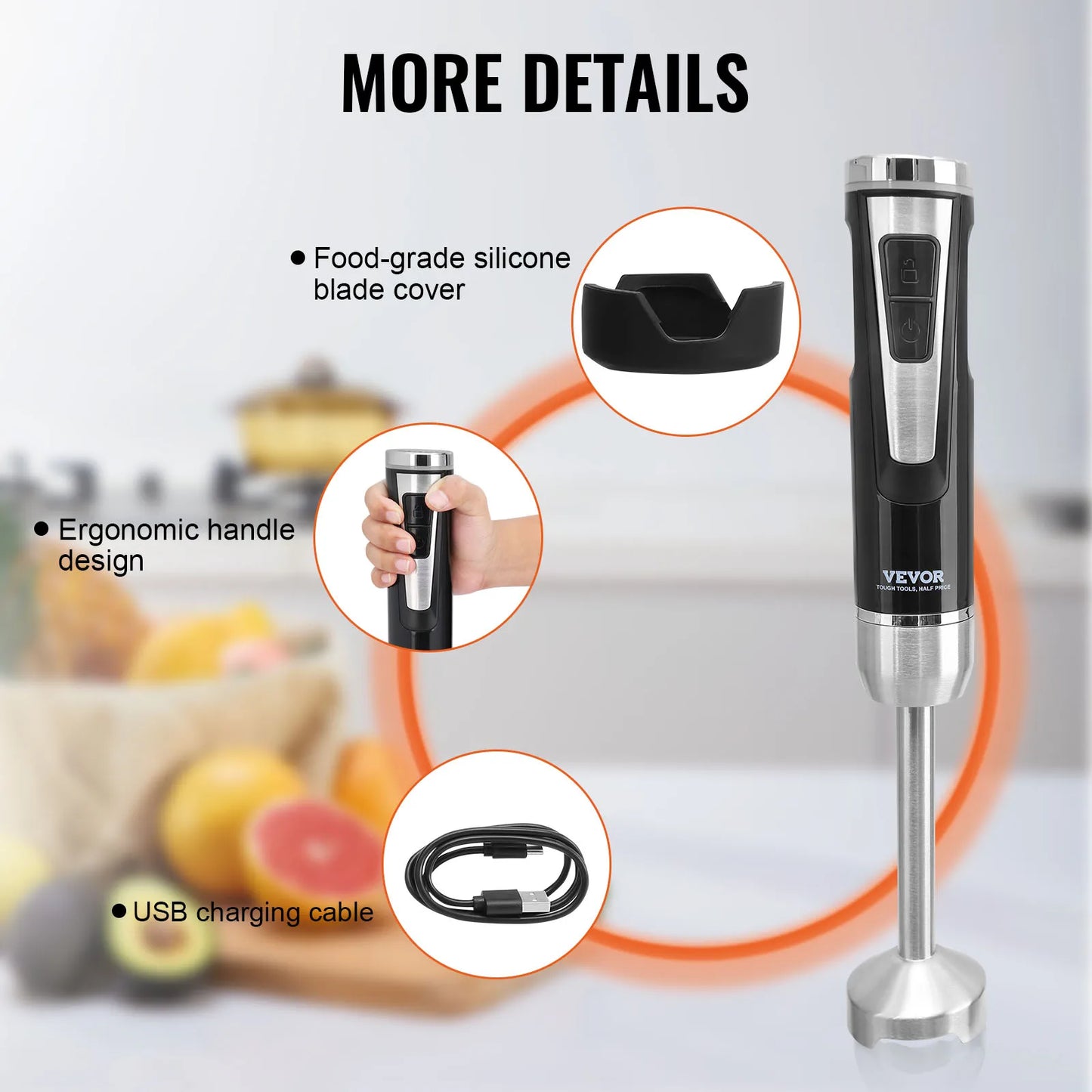 Mini Portable Blender Handheld Mixer Machine 200W 500W  Cordless Recharge