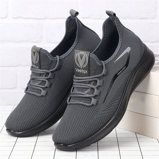 Men Sports Shoes Flat Bottom Light Sneakers Slip On Elastic Fly Woven Mesh Tennis Shoes - S & R Enterprises