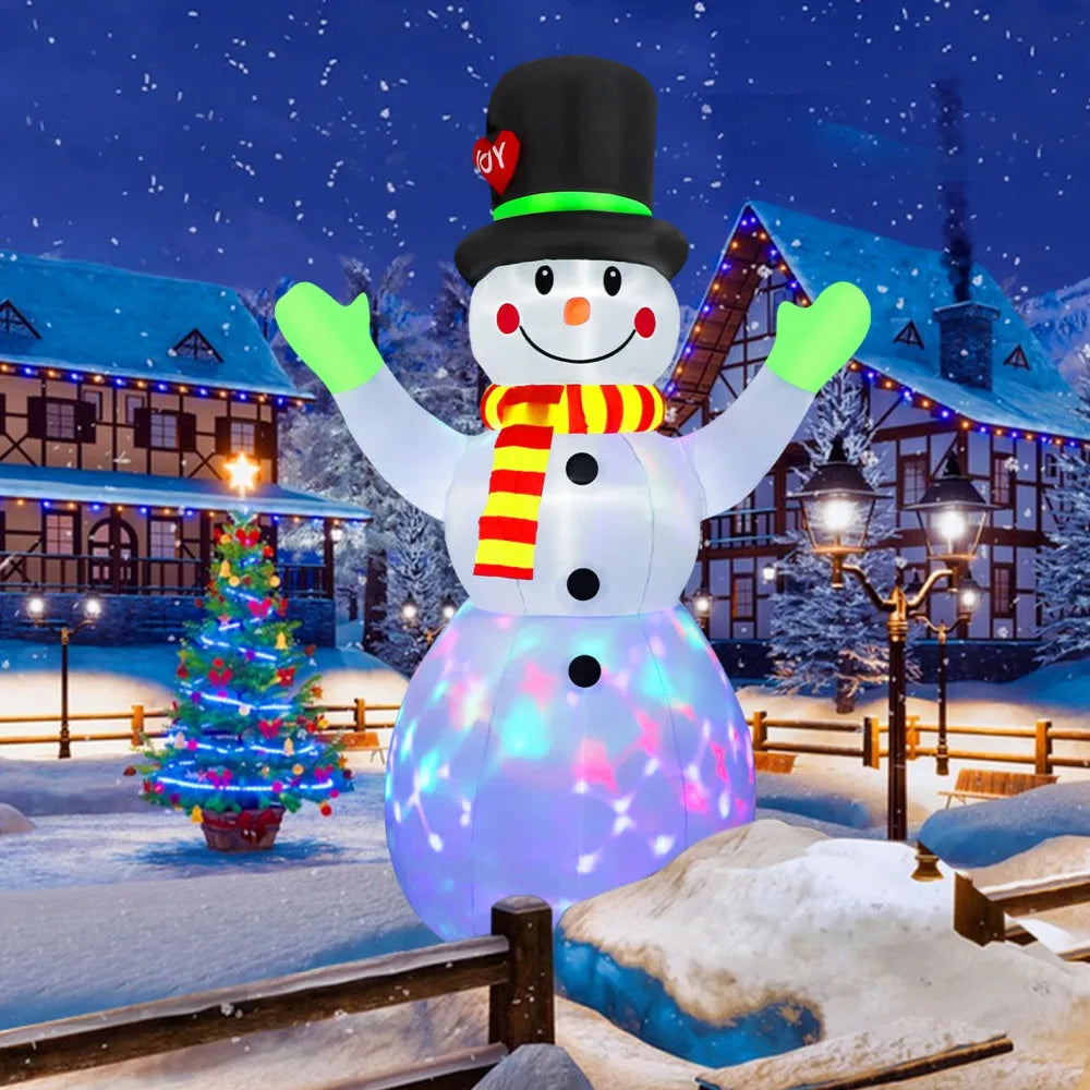 2.2M Christmas Snowman Inflatable Model Rotate LED Light Green Glove Xmas Stake Props  Holiday Decor