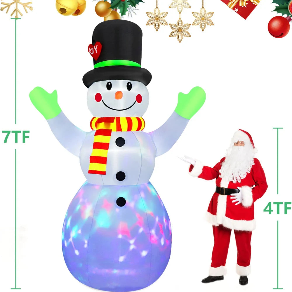 2.2M Christmas Snowman Inflatable Model Rotate LED Light Green Glove Xmas Stake Props  Holiday Decor