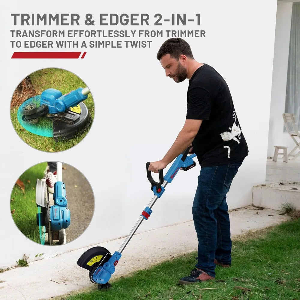 12 Inch Cordless String Trimmer/Edger, 20V Weed Wacker Eater Battery Powered Grass Trimmer