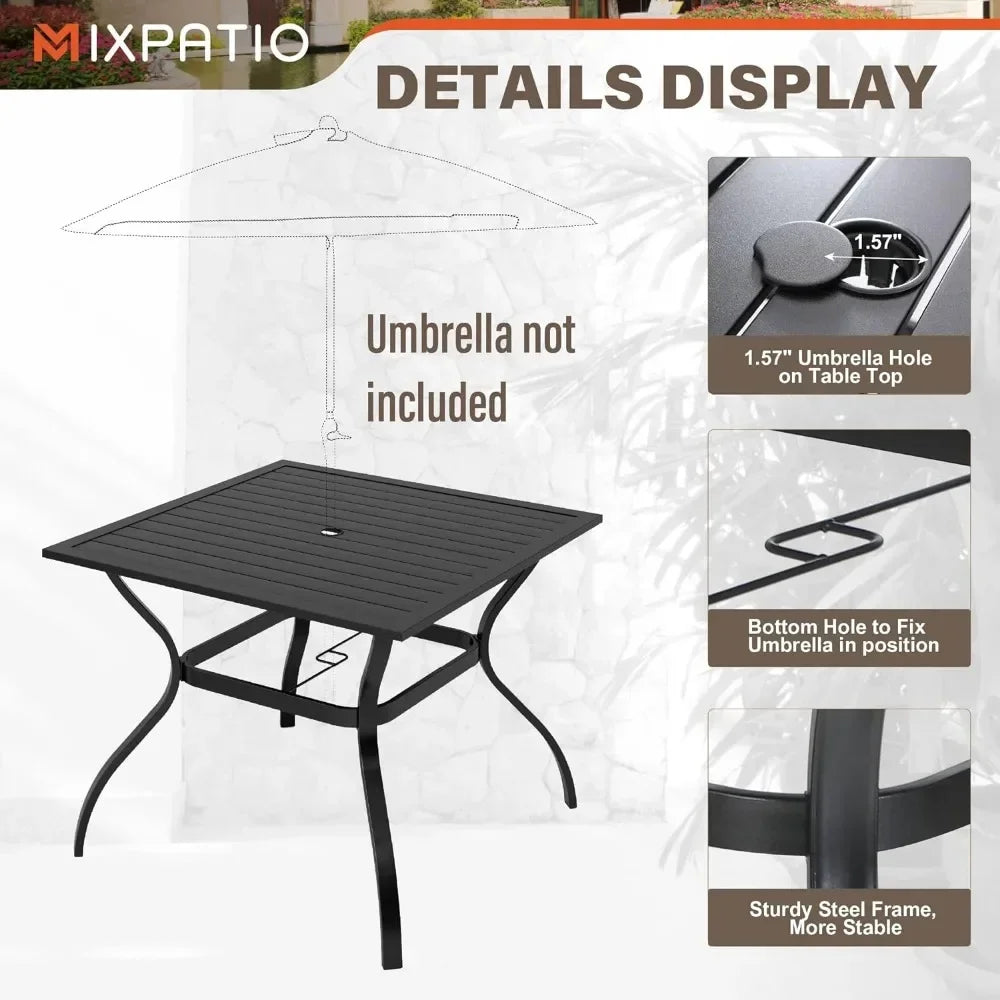 Outdoor Table and Chairs Set,5 Piece Furniture with 4 Blue and 37" Square Metal Umbrella